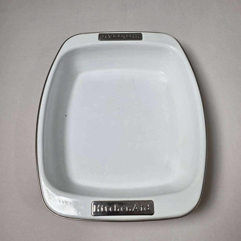 KitchenAid Roasting Pan Large White Enamel Rectangular Casserole Dish Vintage